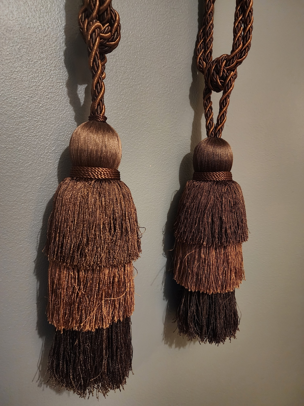 Curtain Tassel Tiebacks – Set of 2, Multi-Tiered Fringe With Braided Cord